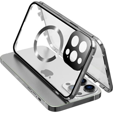 Funda magnética de doble cristal MagSafe para iPhone 15 Pro Max, color plata. (1/4)