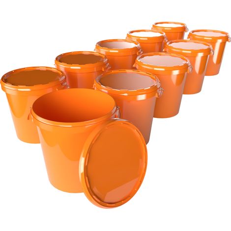 10x Hobbock Eimer mit Deckel 31,5 L, Lebensmittelecht Orange