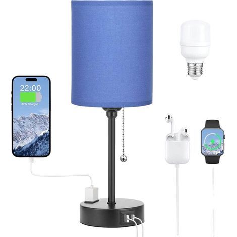Lámparas de mesa con 3 temperaturas de color - 2700K 3500K 5000K Lámparas de noche con puertos USB C y A, lámparas de cadena para dormitorios con enchufe, lámparas de noche con base de metal (1/5)