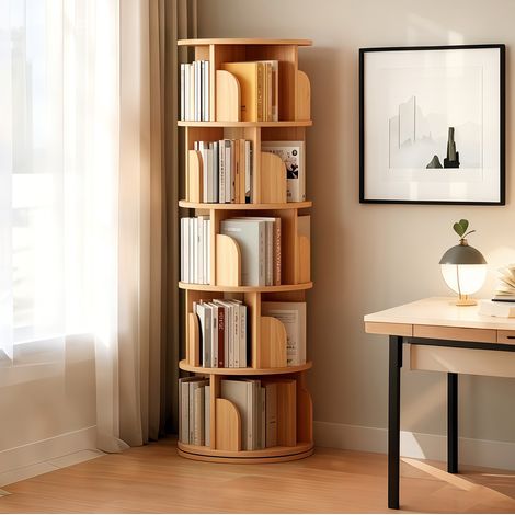 Mobile contenitore girevole a 360° 46 x 46 x 157 cm in MDF effetto legno HAVRYA (1/5)