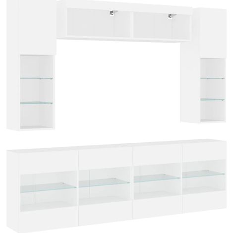 Mueble de TV/armario/mueble de pared de 6 piezas para salón dormitorio o comedor con luces LED blanco (020025346)