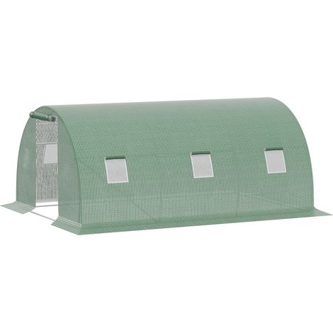 Gewächshaustunnel für den Außenbereich, 4,5 x 3 x 2 m, mit PE-Abdeckung, Flügeltür und 6 Fenstern, Grün