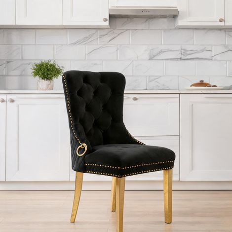 Velours noir et doré 6 chaises de cuisine avec dossier original (1/5)