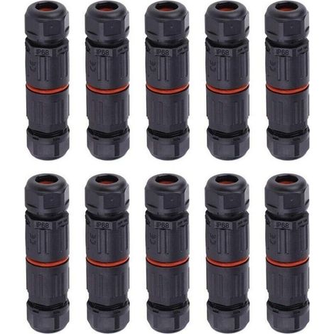 10 PCS IP68 Etanche Connecteur de Câble Electrique, Femelle 3 Broches Connecteurs Etanches Prise de Courant Extérieure Raccord de Connecteur Fil Etanche (1/5)