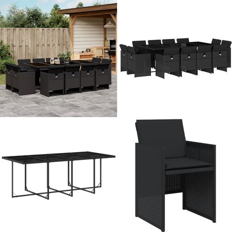 13-tlg. Garten-Essgruppe mit Kissen Schwarz Poly Rattan - Gartensessel - Gartenmöbel Set - Outdoor Möbel - Terrassenmöbel - Esstisch - Home & Living (1/5)
