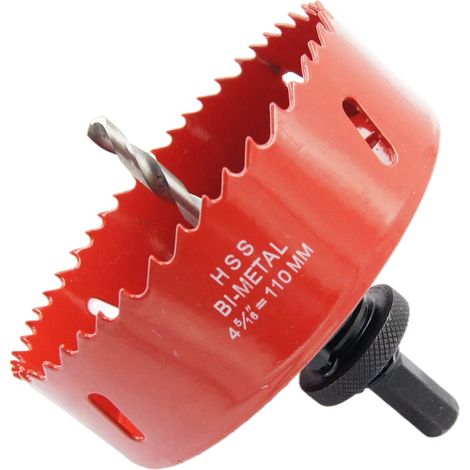 Scie cloche 110mm, mèche cloche à arbre pour usage intensif, foret 4341, outil de perçage pour percer des trous dans différents types de bois, aluminium, PVC, etc. (1/5)