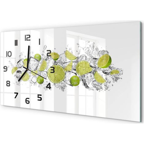 Grande Horloge Murale 60x30 cm Design Panoramique Verre Silencieux pour Salon Glaçons au citron vert (1/5)
