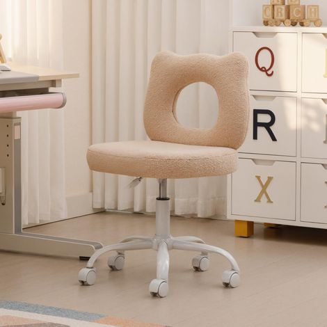 Wahson Kids Desk Chair in Sherpa with Backrest Swivel Task Chair Height Adjustable for Children Study, Khaki