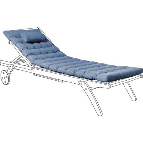 Sun Lounger Pad Cushion Blue Polyester UV Resistant Water-Repellent with Ties and Headrest Thick Cushion CESANA PREMIUM