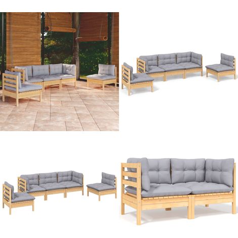 5-tlg. Garten-Lounge-Set mit Grauen Kissen Kiefer Massivholz - Gartenzubehör - Lounge Set - Gartenmöbel - Esstisch - Outdoor Möbel - Home & Living (1/5)