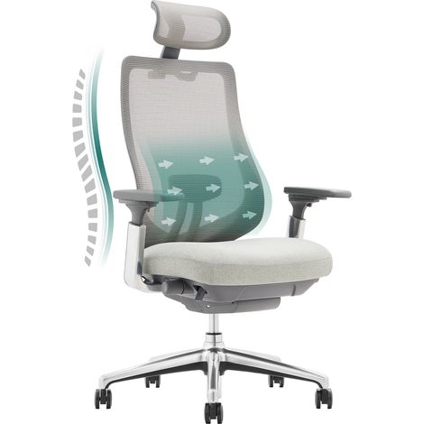 COLAMY Chaise de bureau,Chaise de bureau - chaise de bureau avec accoudoirs 4D et siège réglable avant-arrière, confort optimal pour travail intensif,gris claire (1/5)