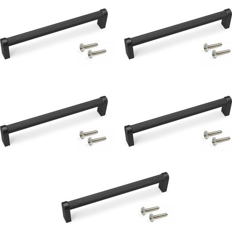 EMUCA Lot de 5 poignées pour meubles Bergen - L173mm - entraxe 160mm - Aluminium - Peint en noir (1/5)