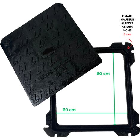 EINSIDE Plaque d'Égout en Fonte B125, Regard avec cadre certifié UNI EN 124-1/2 – 70 x 70 cm