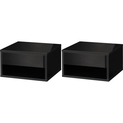 Lot de 2 tables de chevet murales table de nuit tiroir coulissant niche plateau en bois dim. 37L x 32l x 21H cm noir (1/5)