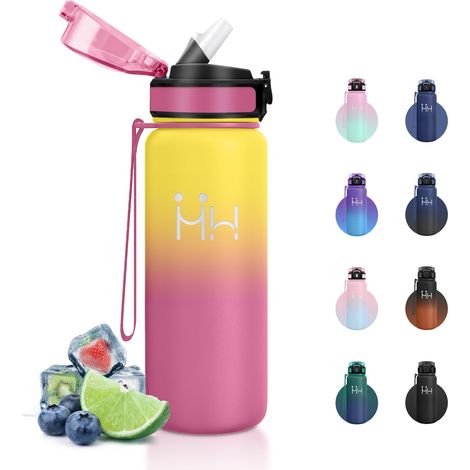 Gourde Isotherme 750ml, Gourde avec Paille, Double Paroi Isolante, Portable, Anti-Fuite et sans BPA, Réutilisable, Bouteille D'eau pour Camping, Fitness, Bureau (1/5)