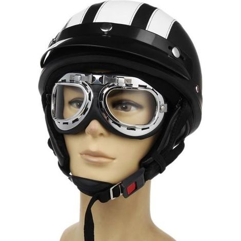 NEUFU Casque de Moto et Velo Scooter Bol Lunettes Retro Style de Vintage UV Goggles Pour Harley Blanc+Clear (1/4)