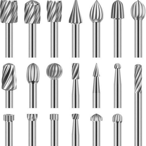 Lot de 20 fraises rotatives, outil de sculpture en acier rapide avec tête de meulage de 3 mm pour le travail du bois, la sculpture, la gravure, le perçage (1/5)