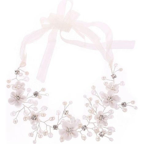 Couronne Capillaire Mariée - Fleur Feuille Perle Cristal - 24 cm x 6 cm - Accessoire Cheveux Cérémonie - 1 Pièce (1/5)