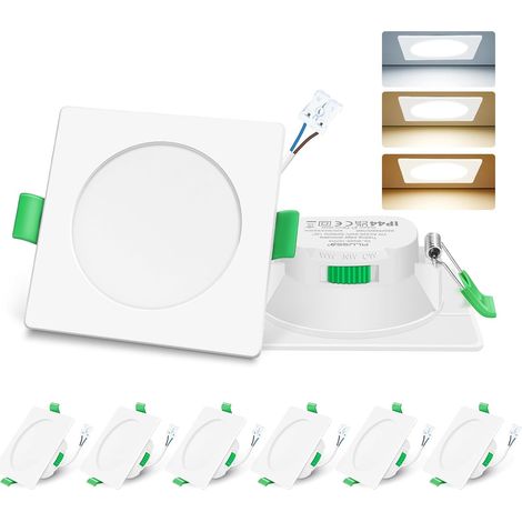 Spot LED Encastrable 7W 230V Dimmable, 3000K 4000K 6500K Couleur Réglable Spot Salle de Bain IP65, Extra Plat 29mm Spot Plafond, Lot de 6, Rond Blanc (1/5)