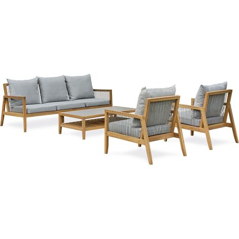FUNA - Set di mobili da giardino bassi da 5 posti - Acacia - REMARQUABLE