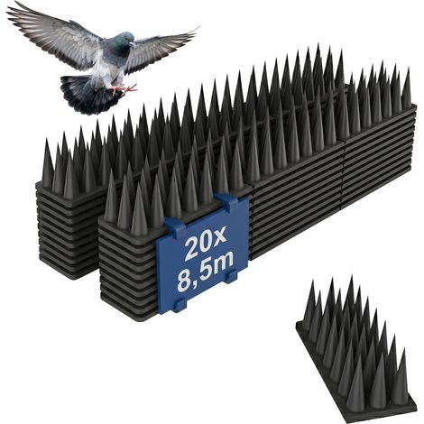 Relaxdays Vogelabwehr Spikes 20er Set, Balkon, Dach, 3-reihig, je Paneel HBT: 3,5x42,5x4 cm, Taubenabwehr, PP, schwarz