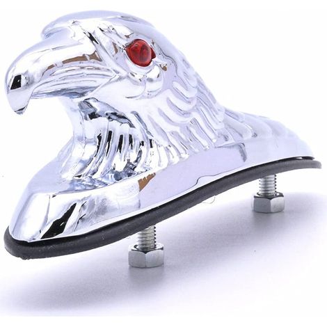 Statue de Tête d'Aigle Chrome Décoration de Garde-Boue Avant avec Lumière LED Yeux Rouges pour Moto Custom (1/5)