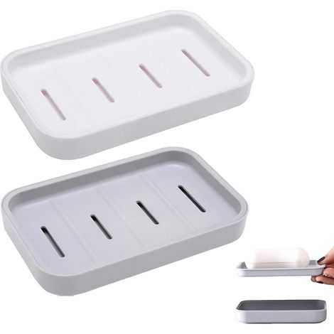 Portasapone 2 pezzi con scarico, portasapone con vassoio, portasapone da doccia in plastica a doppio strato, scatola portasapone portatile per bagno, cucina e lavandini, facile da pulire, asciutto (gr (1/5)