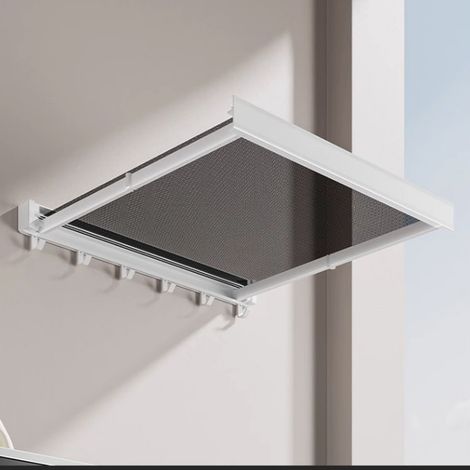 Étendoir à linge de balcon, sac en filet mural, étendoir à pulls, panier à linge pliable, filet à linge, filet plat télescopique, blanc. (1/5)