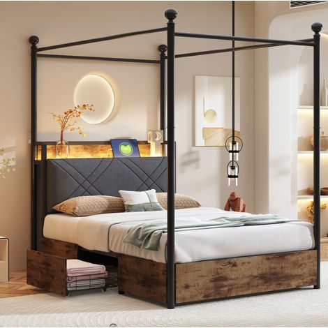 Bett Einzelbett Stauraum 90x190 Metall Schwarz OKMYHOME (1/5)