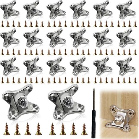 Entretoise d'angle amovible : 20 entretoises d'angle papillon avec 80 vis en acier inoxydable et 1 tournevis, connecteur d'angle papillon, connecteur d'angle en forme de L pour meubles en bois (1/5)