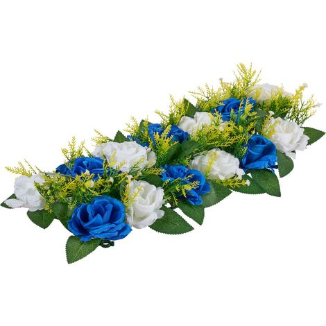 Bouquet de Fleurs Artificielles 10 Pièces, 500 x 220 mm, Centres de Table Mariage, Roses Fausses pour Décoration Maison, Blanc et Bleu (1/5)