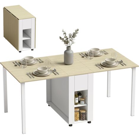 HOMCOM mesa plegable de comedor, mesa de cocina plegable para 6 personas, con alas abatibles, cajón, estantes abiertos, 168,2x85x73 cm, blanco