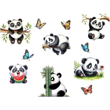 Stickers Muraux Panda Papillon,Stickers Muraux Panda,Autocollants muraux à décoller et à coller,Autocollant auto-adhésif (1/4)