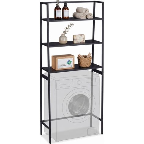 Relaxdays Waschmaschinenregal 3 Ablagen, Regal über Waschmaschine, Trockner & Toilette, HxBxT: 157x65x28 cm, schwarz (1/5)