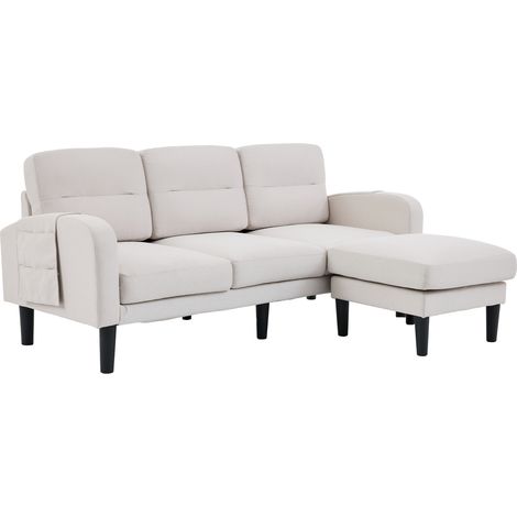 CHICFURN Sofá chaise longue esquinero en L 204x136x80 cm beige de 3 plazas con almacenaje (1/5)