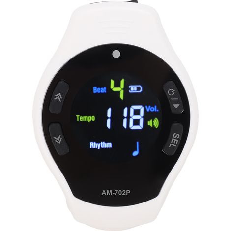 Métronome à pince Mini rechargeable avec écran couleur, métronome portable dynamique et visuel, fonction de mémorisation du tempo pour la course, la corde à sauter et l'entraînement au tempo (blanc). (1/5)