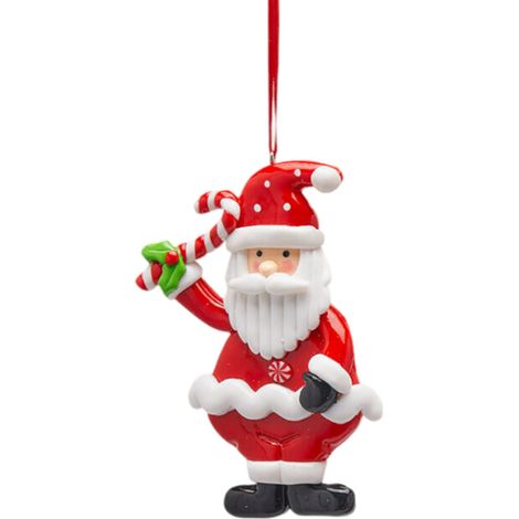 Pendaglio per albero di Natale, decorazione bianco e rosso, da 12 cm -Babbo con bastoncino (1/4)