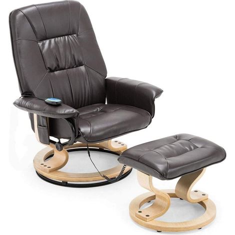 TUSCANY REAL LEATHER BROWN SWIVEL RECLINER MASSAGE CHAIR w FOOT STOOL (1/5)