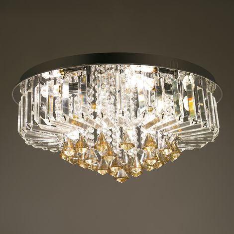 Plafonnier LED en cristal de 60cm avec télécommande, lustre en cristal de 108W à 9 ampoules E14 pour chambre et salon, Luminaire (1/5)