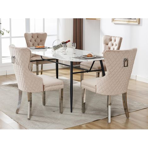 Modernluxe – Lot de 4 chaises en velours résistant aux taches – Pieds en métal avec coussinets réglables – Design incurvé pour confort – Capacité 150 kg (1/5)