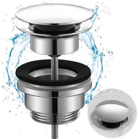 Bonde de Lavabo avec Trop-Plein, Pop-up Bonde de Vidage pour lavabo, 1 1/4 Universel Bonde d'écoulement Vidage Salle de Bain pour Lavabo, Trop Pleins pour Robinets, Chromé (1/5)