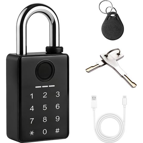 Cadenas à combinaison avec empreintes digitales, code numérique et contrôle par application, IP65, résistant aux intempéries avec carte RFID, serrure extérieure robuste pour portail, jardin, casier (1/5)