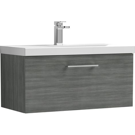 Nuie Arno Wall Hung 1-Drawer Vanity Unit with Basin-1 800mm Wide - Anthracite Woodgrain (1/5)