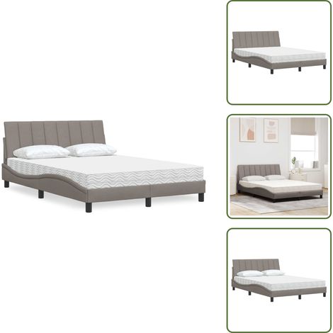 Weiches Bett - vidaXL Bett mit Matratze "Hanko" Taupe 140x200 cm Stoff - Atmungsaktives Bett (1/5)