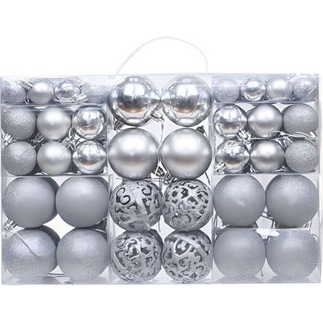 Boules de Noël avec anneaux de suspension, ensemble de 100 boules de Noël (argentées) (1/5)
