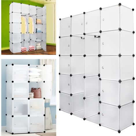 SWANEW Armadio da Camera con 20 Cubi, Scaffali Fai-da-te per Abiti e Libri - Bianco (1/5)