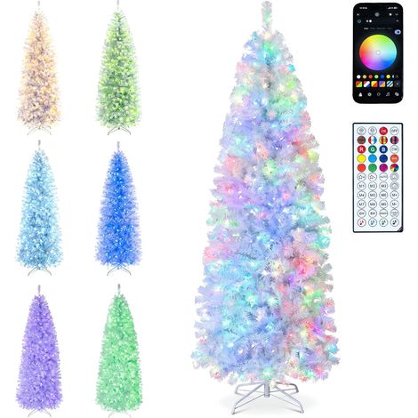 COSTWAY Sapin de Noël Artificiel Lumineux, 225 cm