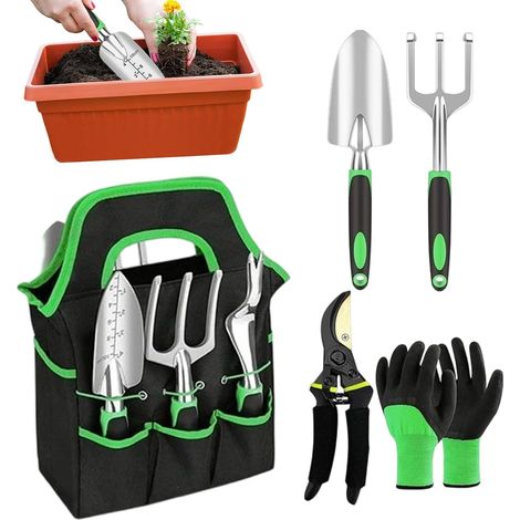 Ensemble D'Outils De Jardinage Fournitures de Jardin Antirouille et Ensemble d'Outils à Main pour pour Ameublir la Terre Transplanter Tailler Amateurs et Débutants Extérieur et (1/5)