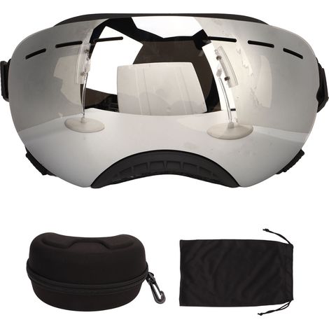 Lunettes chien anti-UV argent, cadre noir avec sangle ajustable, protection vent poussière, pour chien moyen ou grand, verres argentés. (1/5)