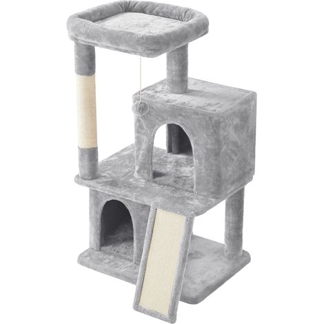 Yaheetech Tiragraffi Albero per Gatti Alto 106 cm con Trespolo Grande,Cucce,Pompon,Graffiatoi,Scala Gioco Grigio Chiaro